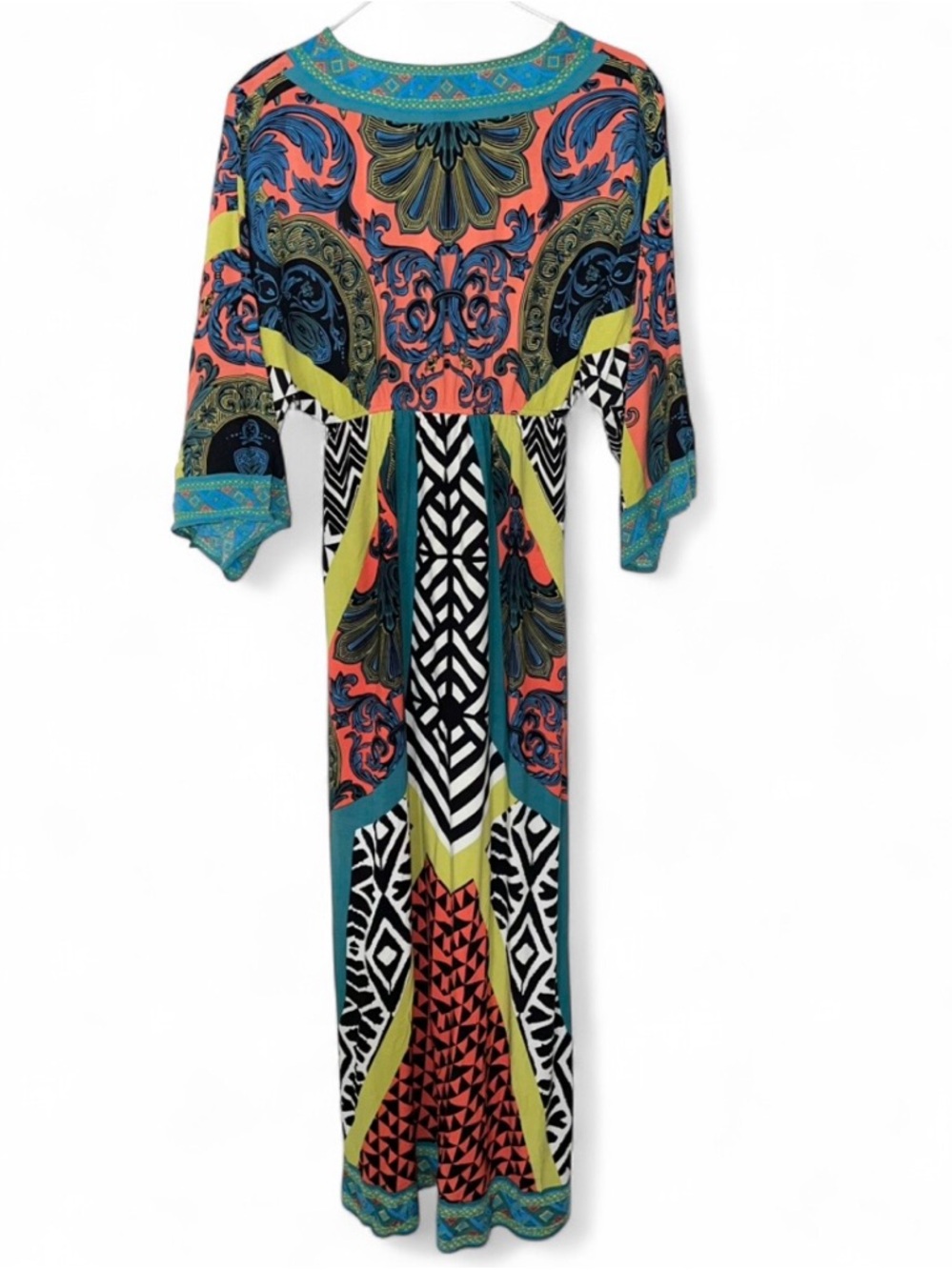 Flying Tomato Boho Patchwork Maxi Dress Small Geometric Festival Rayon Print - Picture 4 of 8